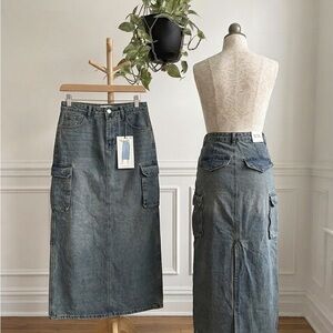 Angel Kiss Straight-Leg Denim Cargo Skirt in Blue
